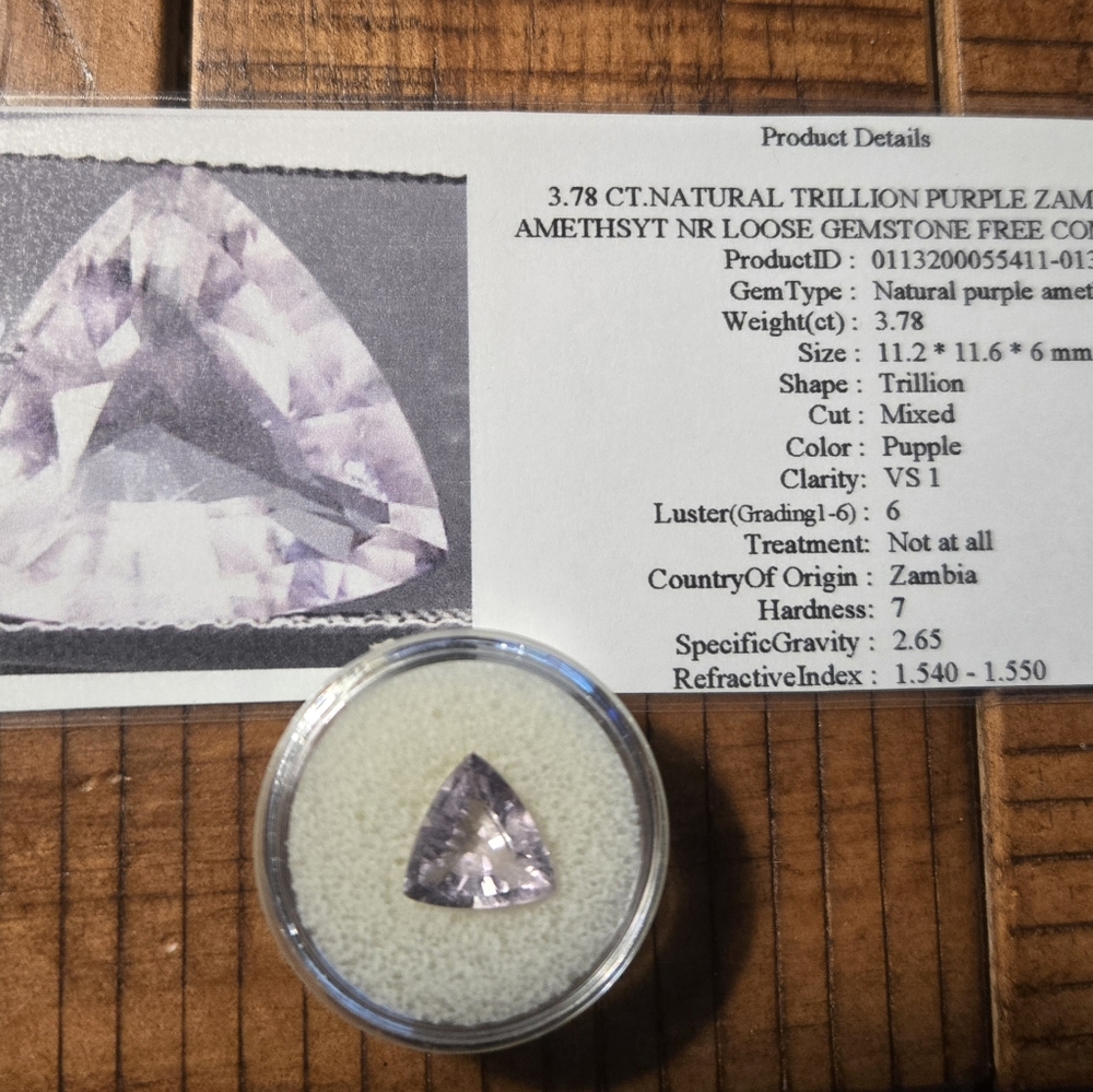 "3.78ct. Natural Purple Amethyst Gemstone"